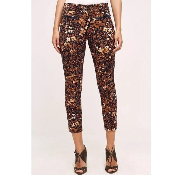 Anthropologie The Essential Slim Autumn Floral Print Trouser Pants Sz 8 - Picture 1 of 15